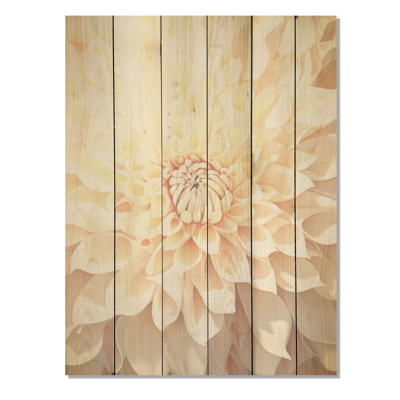 Minimalisme beige Dahlia - art mural en bois de dahlia sur bois de pin naturel, H 32 po x l 24 po