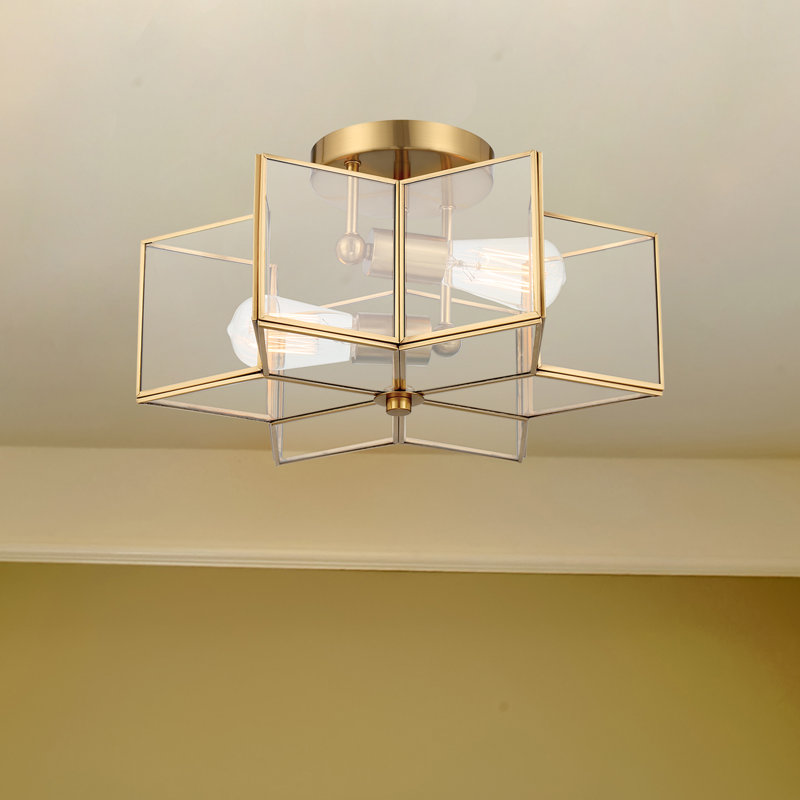 Plafonnier semi-encastré en forme d'étoile unique / remarquable à 2 lumières 16,14 po, Laiton cendré