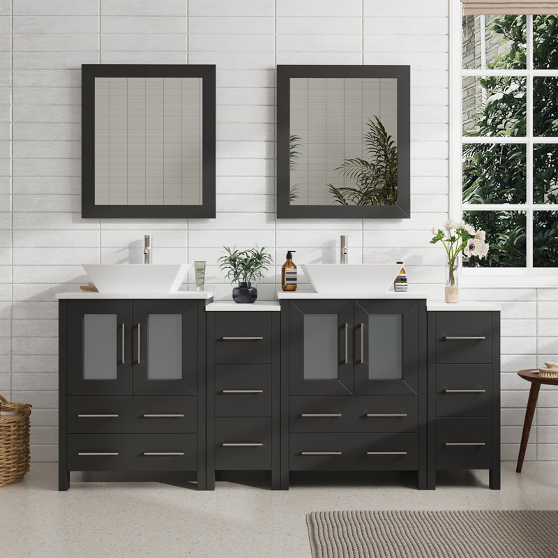  72" Double Bathroom Vanity Set with Mirror, Espresso