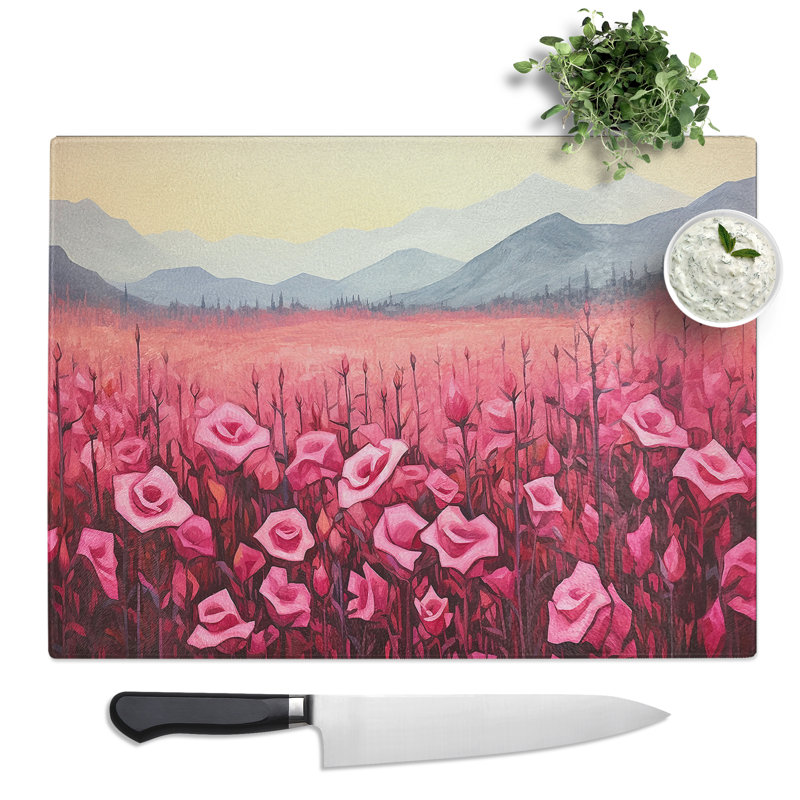Rose Colour Field  Glass Chopping Board