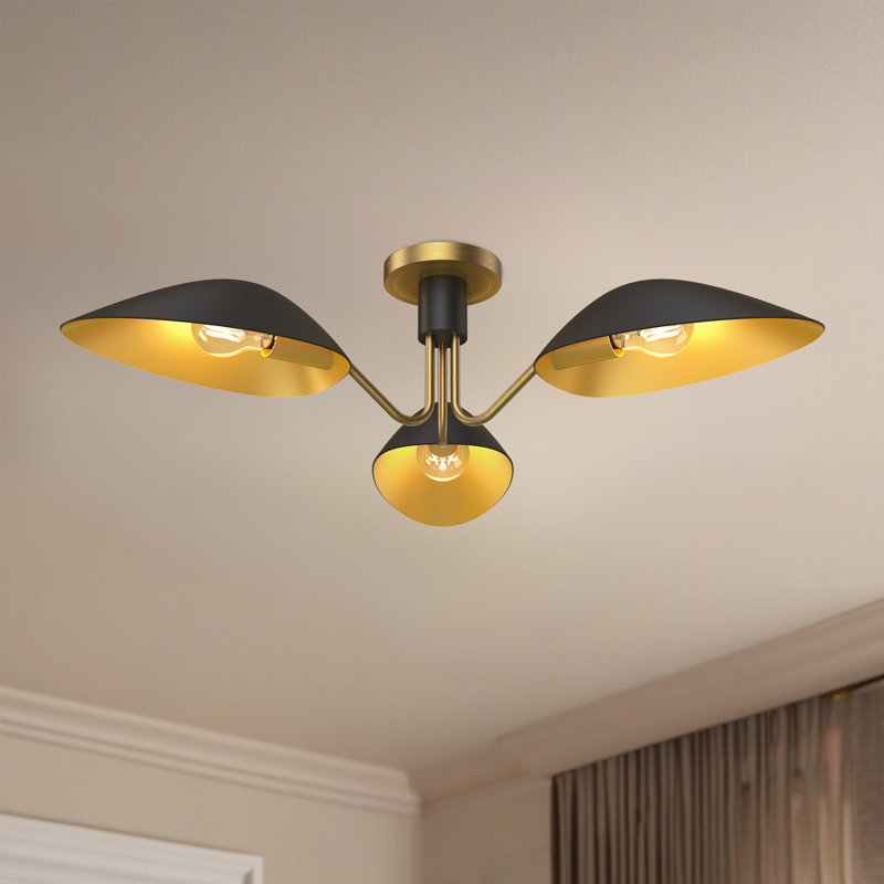 Plafonnier semi-encastré 3 lumières 31,75 po Raelle, Noir mat / or vieilli
