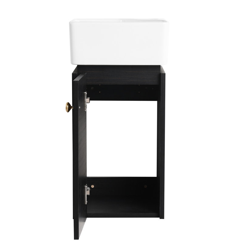 Petit meuble-lavabo avec lavabo, compact de 12 pouces, fixation murale, châtaignier noir, lavabo hygiénique en céramique, compact pour salle de bain, monté, en surface
