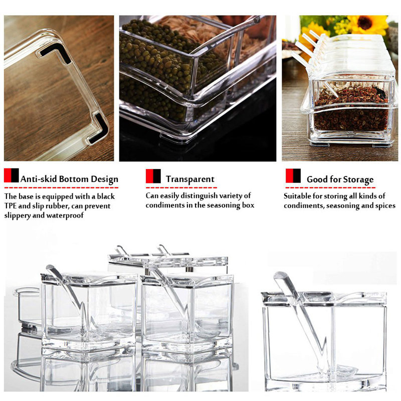 4 Pack Clear Condiment Storage Containers With Spoon For Spice Salt Sugar Bottles