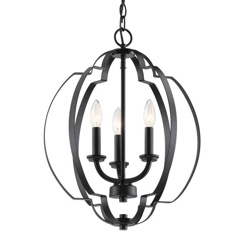 3 - Light Dimmable Globe Chandelier, Black
