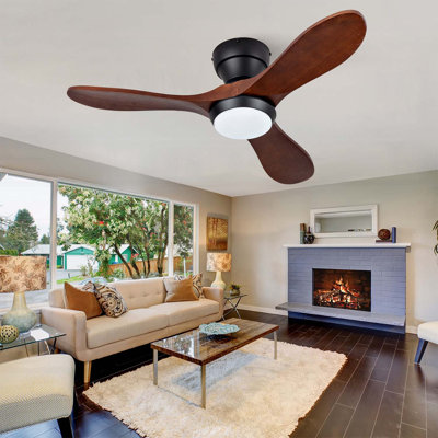 Ventilateur de plafond à profil bas de 36 pouces avec lumière, 3 pales en bois massif, 6 vitesses, réversible, fonctionnement silencieux pour une utilisation intérieure / extérieure