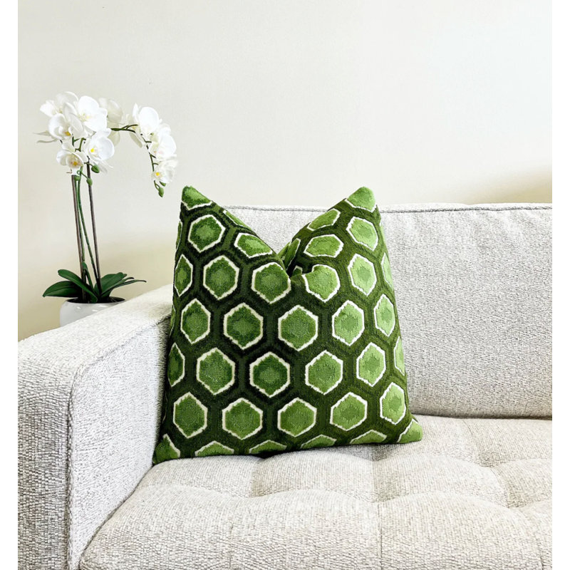 Housse de coussin en velours hexagonal, Vert, H 20 po x l 20 po