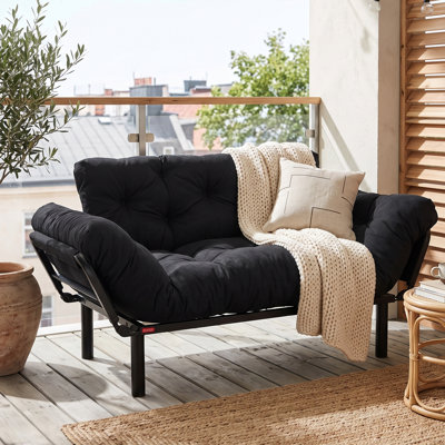 Metal Frame 2-Seat Sleeper Sofa Microfibre Fabric