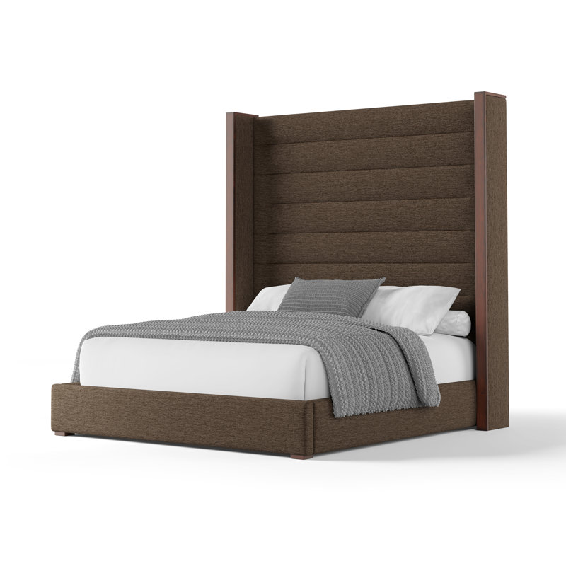 Lit standard rembourré en bois massif Dipson, Revolution® en lin brun, Grand (haut)