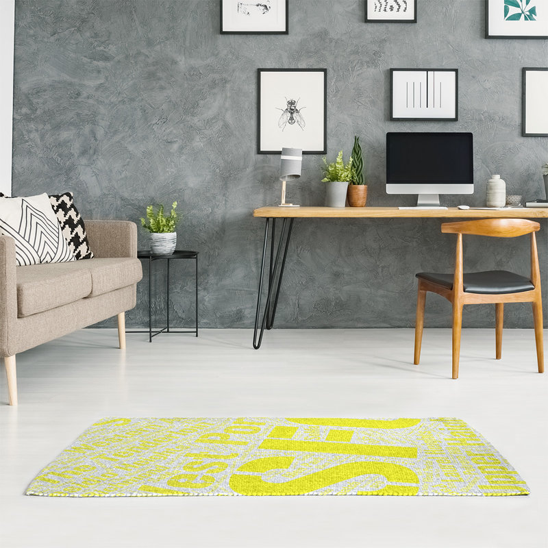 Tapis jaune barhood de à tissage plat rand cite city, Rectangle 3 pi x 5 pi