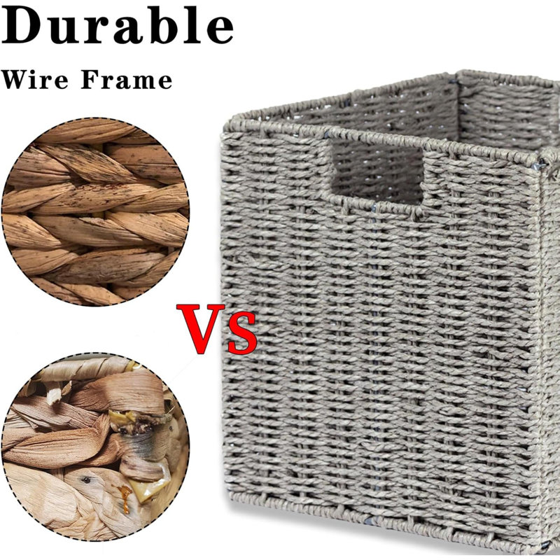 Wicker Basket, Set Of 2 Hand-Woven Paper Rope Storage Baskets For Organizing, Foldable Cubby Storage Bins, 11 Inch Large Wicker Storage Basket, Square Baskets Cube Storage Organizer