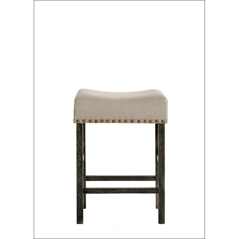 Tabouret à hauteur de comptoir en lin brun clair et gris vieilli