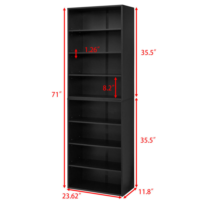 Armoire de rangement pour CD, DVD, tablette réglable, rangement à 8 couches, bibliothèque, maison, bureau, bibliothèque double couche multifonctionnelle, peut être démontée en deux bibliothèques de rangement à 4 couches