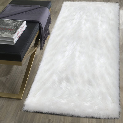 Shag Fluffy Faux Sheepskin Area Rug in White
