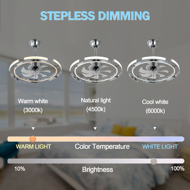 Ludovico 24" DIY Shape Adjustable Ceiling Fan with Lights Remote and APP Control, Chrome