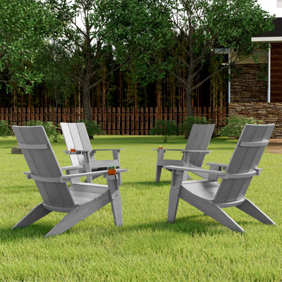 Aurra Modern All Weather Outdoor HIPS Plastic Adirondack Chairs with Cup Holder, Oversize Fire pit Chairs by Highland Dunes