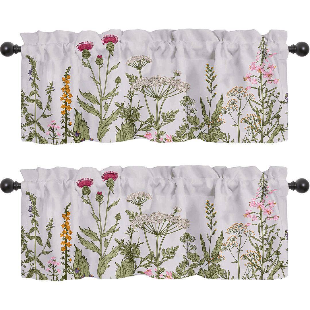 Botanical Herbs Vintage Floral Wild Meadow 52" W Window Valance (Set Of 2) Lark Manor™