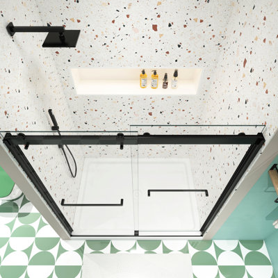 5/16" Tempered Glass Bypass Shower Sliding Door, Matted Black, Leakage Function, Hardware, Smooth System Stainless Steel Handle, Easy Install