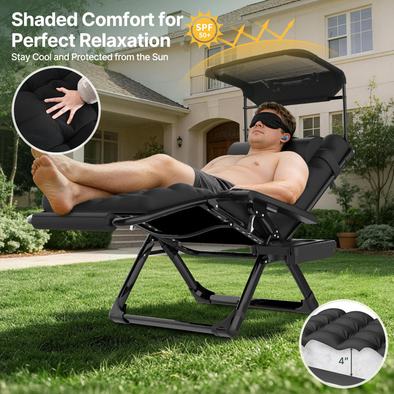 Zero Gravity Chair With Canopy, 500 Lb Heavy-Duty Adjustable Reclining Lounge Chair With Cushion, Pillow & Cup Holder, Foldable Outdoor Patio Recliner