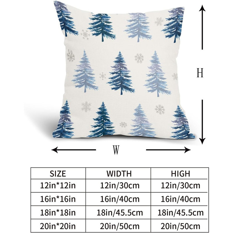 Housses de coussin d'hiver 18 x 18 pouces, ensemble de 2 housses de coussin décoratives pour flocons de neige en forme d'arbre de Noël bleu