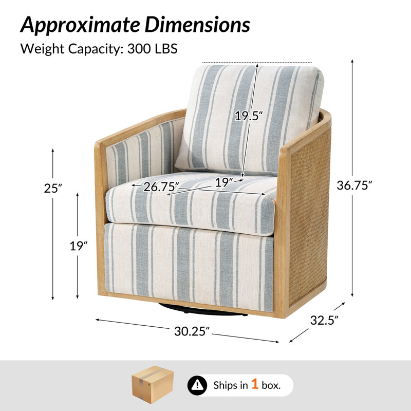 Coray 30.25'' W Modern Farmhouse Rattan Swivel Chair with Fully Assembled, Strip