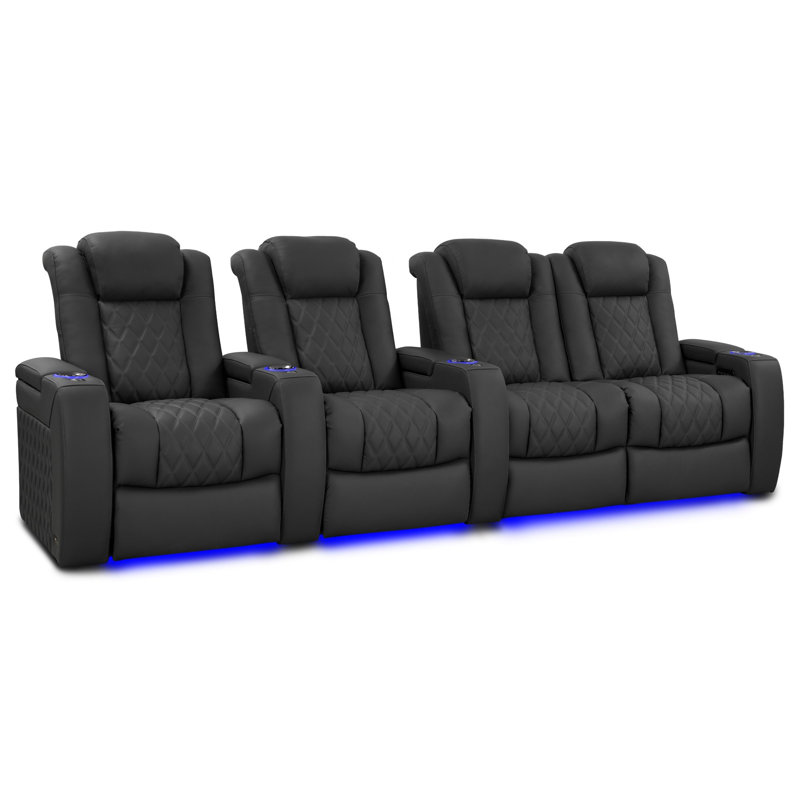 Siège de cinéma en cuir véritable de 123 po de largeur avec porte-gobelet