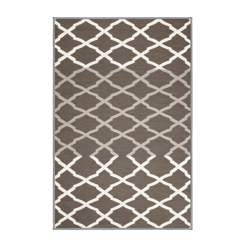 Machine Washable Trellis Grey Area Rug, Rectangle 2' x 3'