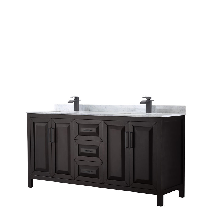 Daria 72'' W Double Vanity, Carrara Cultured Marble, Dark Espresso, Polished Chrome