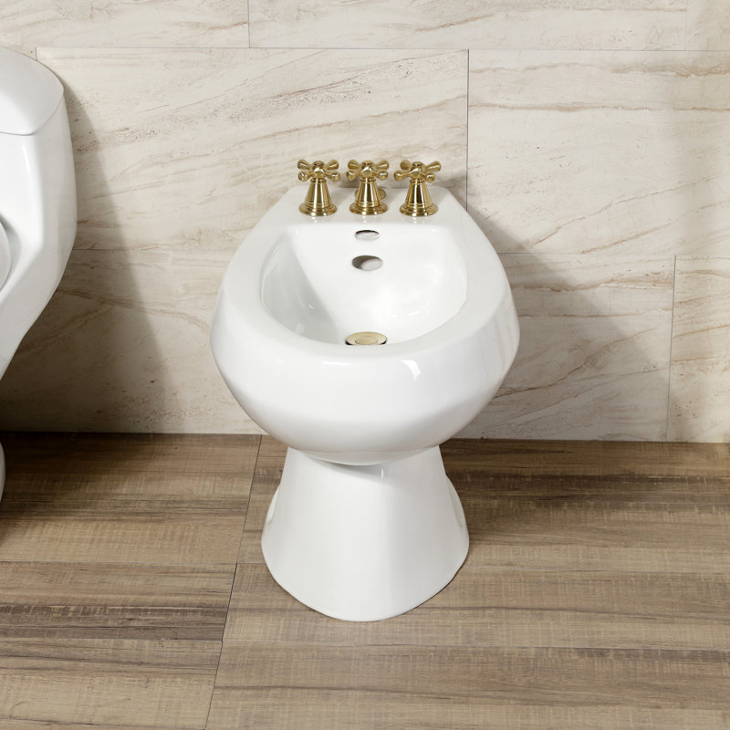 Victorian Three-Handle Widespread Vertical Bidet Faucet, Brushed Brass