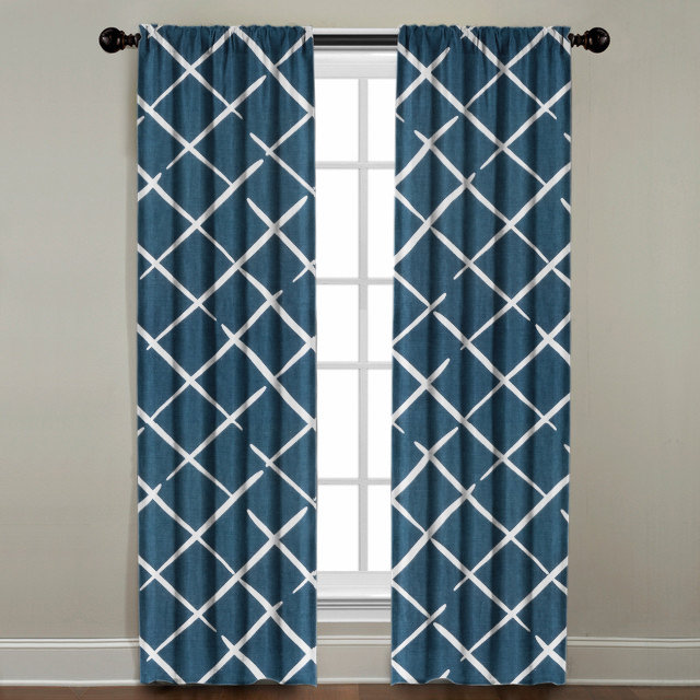 Cotton Room Darkening Curtain Single Panel, 50" W x 108" L, Indigo/White
