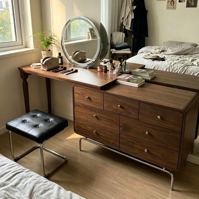Table de meuble-lavabo extensible en noyer noir 47,24 po Mid-Century