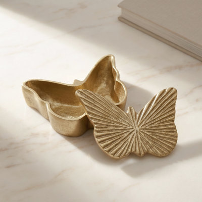 Aurielle Gold Butterfly Decorative Box For Jewelry, Keepsakes & Personal Items