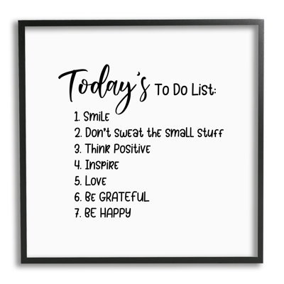 Uplifting To Do List Life Happiness Casual Typography Oversized Black Framed Giclee Texturized Art by Yvonne Coleman Burney