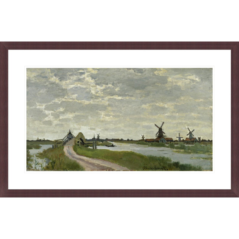 «Windmills Near Zaandam» par Claude Monet, impression giclée encadrée, H 19,23 po x l 29,5 po
