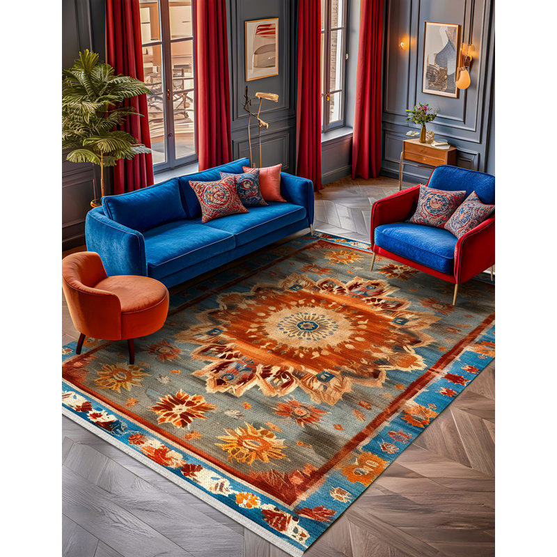 Tapis marocain en coton et polyester à imprimé numérique Nouvelle Collection Nouvelle Collection, Carré 4 pi