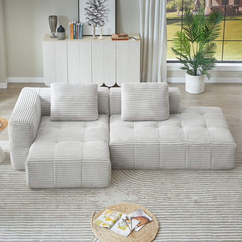 Canapé modulaire en L compressé en forme de L, canapé modulaire en nuage avec méridienne, 3 canapés surdimensionnés pour le salon, tissu velours côtelé doux, coussins à ressorts confortables, design minimaliste, gris, utilisation instantanée
