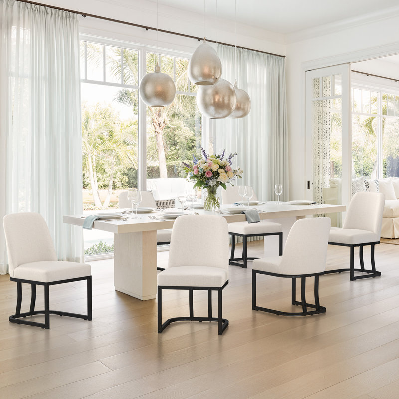 Upholstered Dining Chairs, 6, Black, Beige
