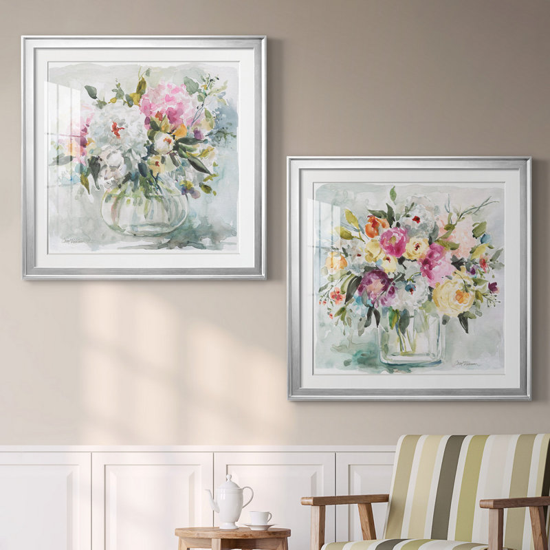 Casual Arrangement I - Ensemble de 2 reproductions d'art encadrées, H 26,5 po x l 53 po, Impression encadrée, Argent argent