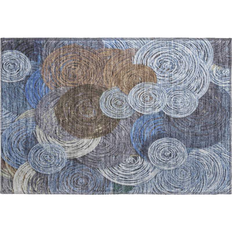 Premium Machine Washable Mayfield AMF2267 Geometric Rug, 1'8" x 2'6", Blue