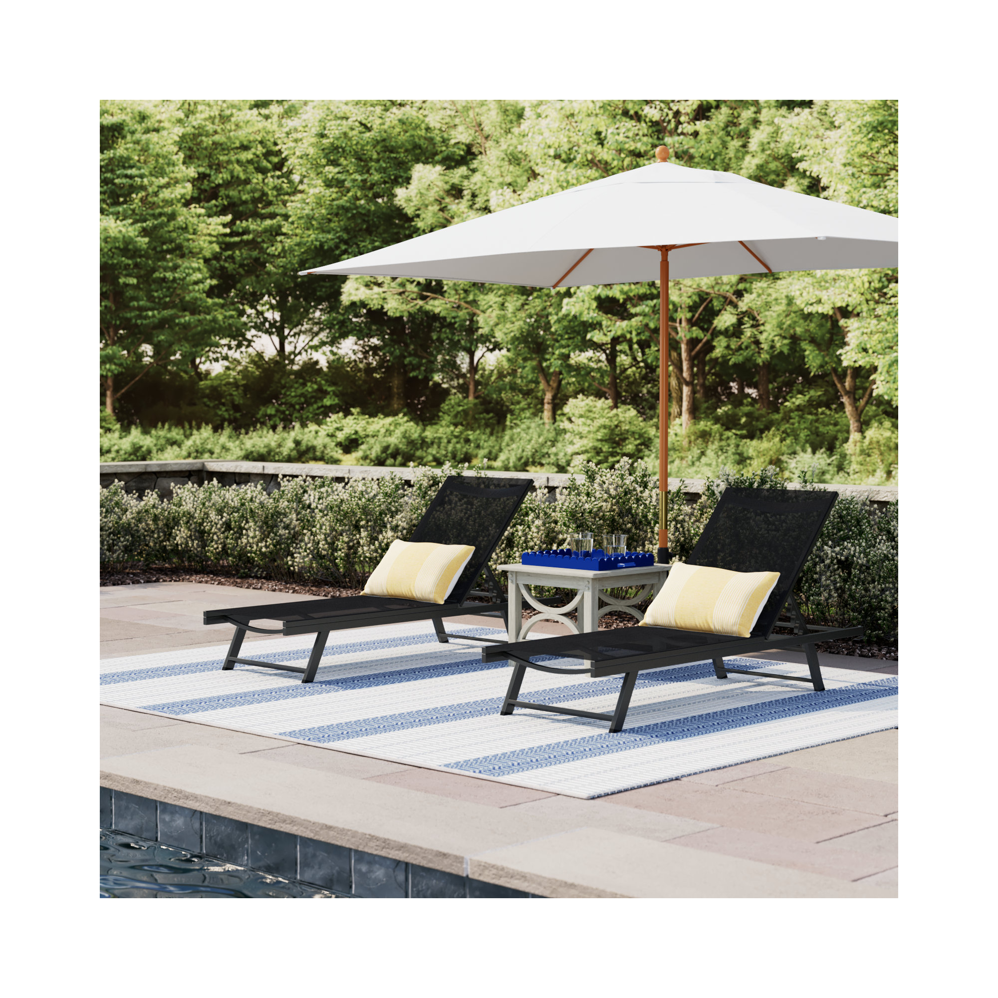 25'' Outdoor Metal Chaise Lounge Set, Black