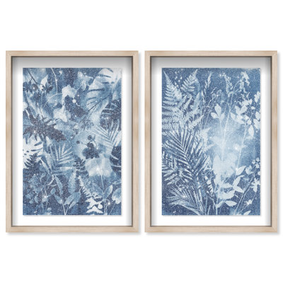 Blue Folliage Set Shadowbox Floral & Botanical Print by Oliver Gal, Black Frame, 10 x 15