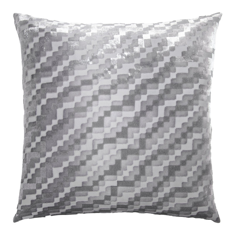 Steps Velvet Square Pillow Cover & Insert, 22"H x 22"W, Silver Geometric