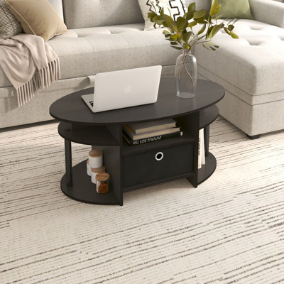 Modern Wood Storage Tea Table Coffee Table with Shelves & Bin Drawer for Small Space Living Room