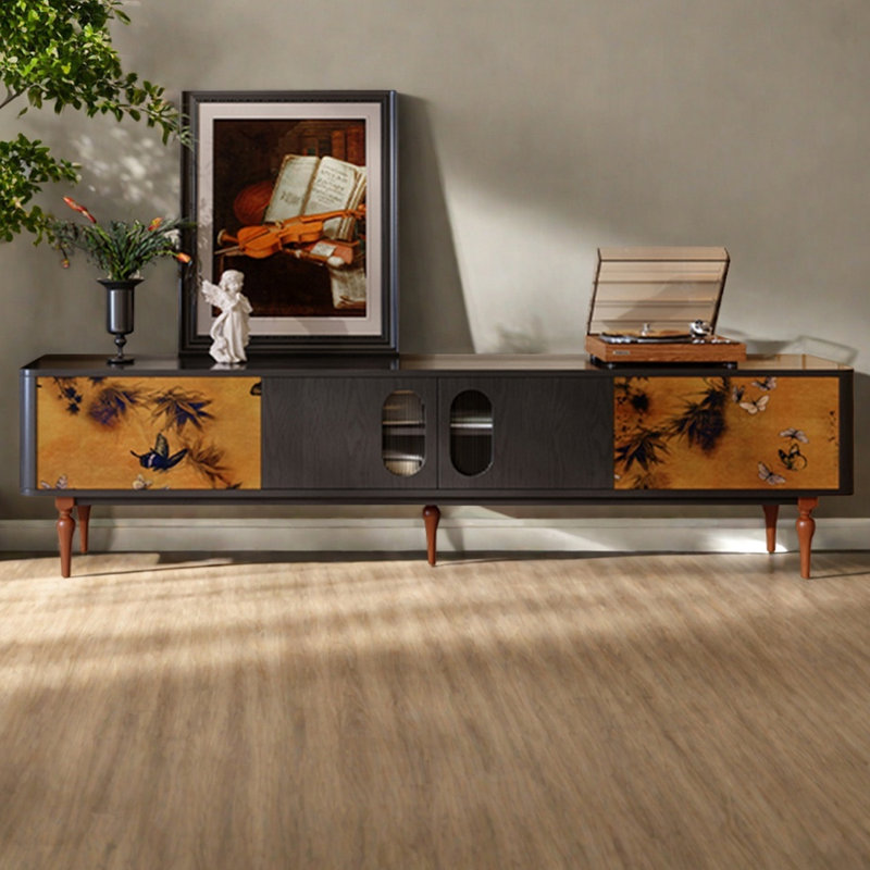 Meuble télé en bois de frêne de style français rétro, H 20,47 po x L 86,61 po x l 15,67 po