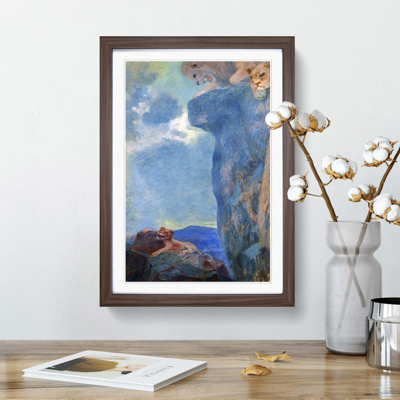 Lions Testing Their Cubs by Fujishima Takeji - Framed Print, 36cm H x 27cm W x 2cm D, Walnut Framed