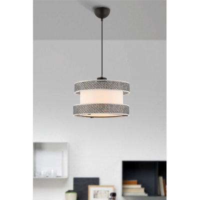Elegant Metal Chandelier with Cotton Cap, Grey & White, 25.6 x 25.6 x 7.9 inches | CE Certified, E27 Socket (Max 60W) | Stylish Lighting Fixture for Living Room, Dining Room, and Entryway | Modern Home Decor