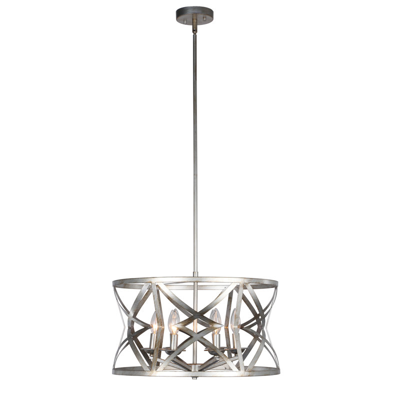 Lustre tambour 5 lumières Geraldo, Argent antique, Argent antique