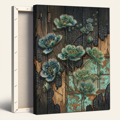 Ensemble de 1 tableau mural floral en bois sur toile
