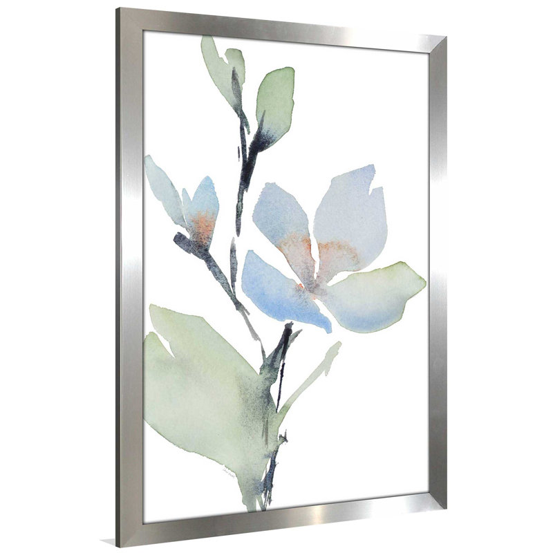 «Glowing Blooms II», reproduction de peinture à l'aquarelle, H 39,5 po x l 27,5 po x P 0,75 po, Encadrement argenté