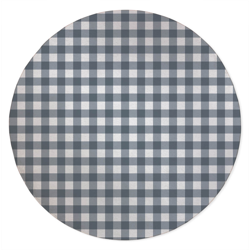 Proper Gingham Non-Slip Outdoor Rug, Round 5'