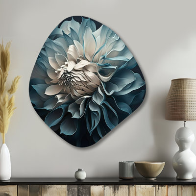 Dahlia bleu et blanc I - sculpture murale en forme de nébuleuse Dahlia
